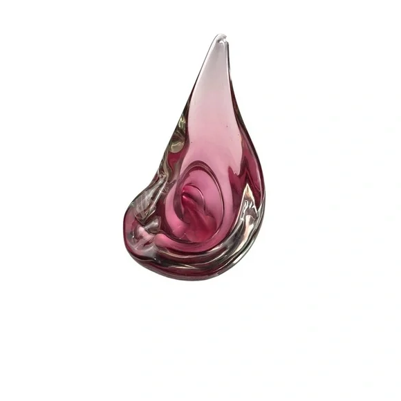 Vtg 1950s Alfredo Barbini Murano Italy Art Glass Cranberry Conch Shell Bowl 5”